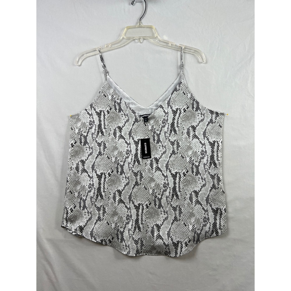 Express Cami Top Women Medium Grey Snakeskin V-Neck Spaghetti Strap Animal Print